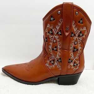 🐴Sam & Libby Brown Embroidered Faux Leather Western Boho Cowgirl Boots, 9